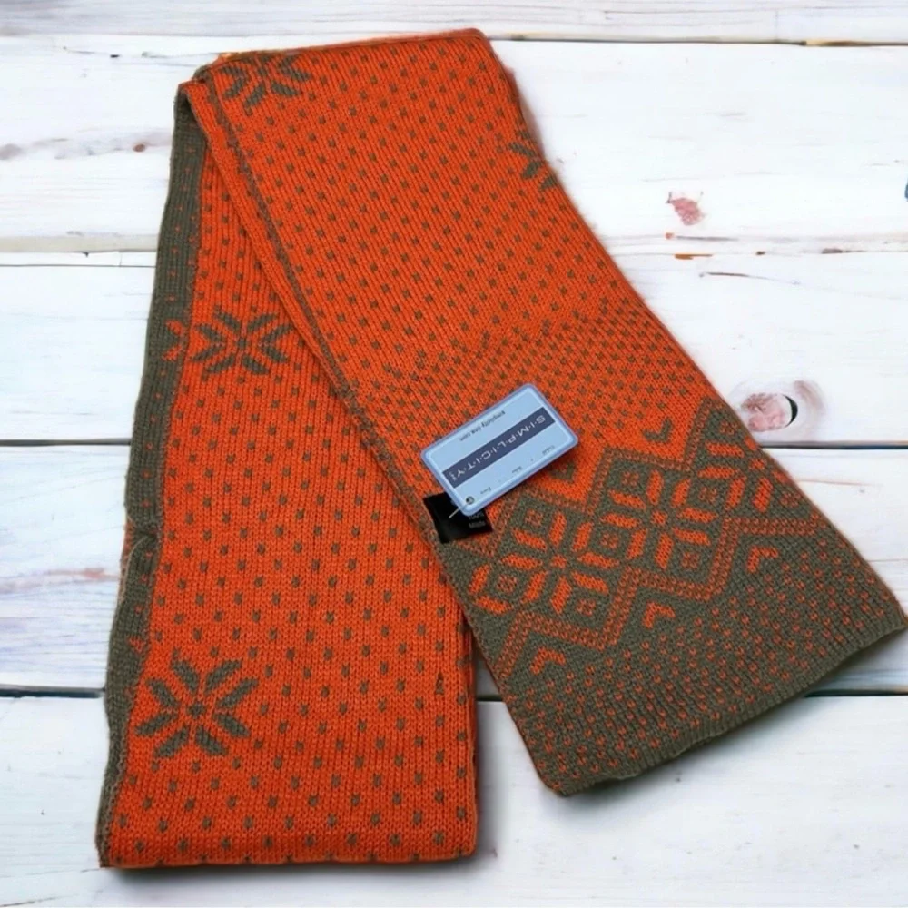 Simplicity Knit Winter Scarf Long Wide Wrap Gray Orange
